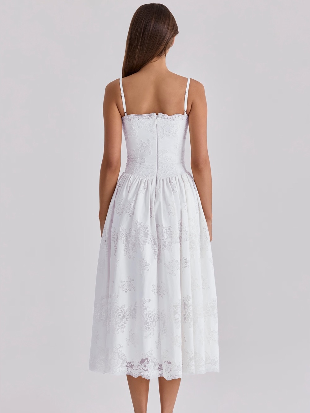 house of cb chloe white cotton and lace midi sundress - Picture 2 of 4